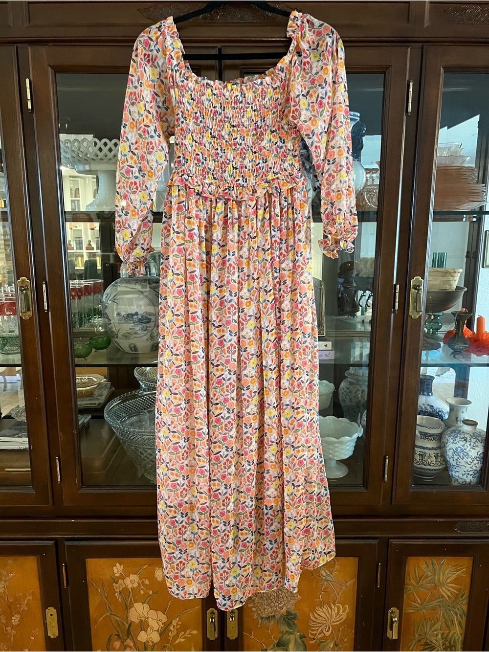 Lili Sidonio by Molly BrackenSmocked Square-Neck Floral Maxi Dress XS
